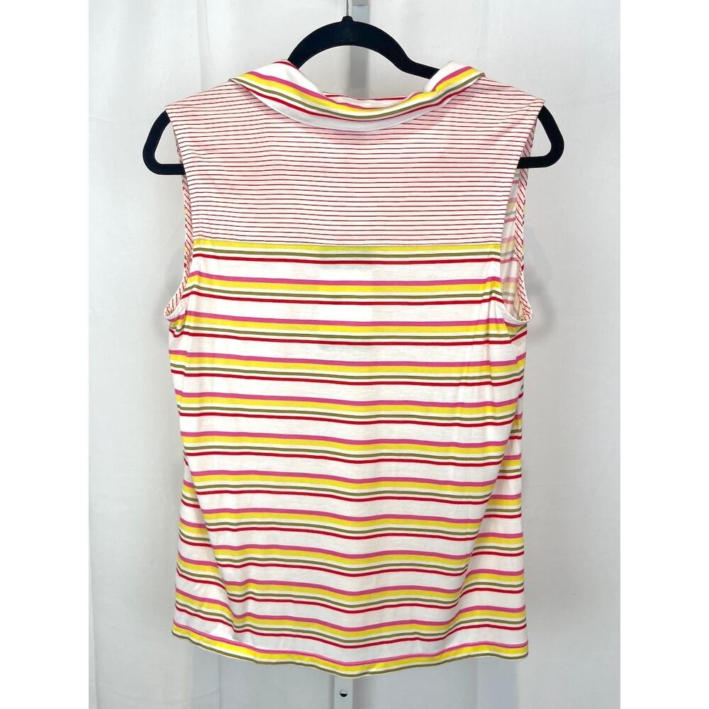 NWT CABI Tee Up Tee 6565 Sleeveless Striped Polo Collar Pink Multicolor Size M - Picture 2 of 10